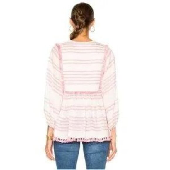 Zimmermann Size 1  Valour Stripe Blouse $480 Pink Pom Pom Tassel - Picture 3 of 9
